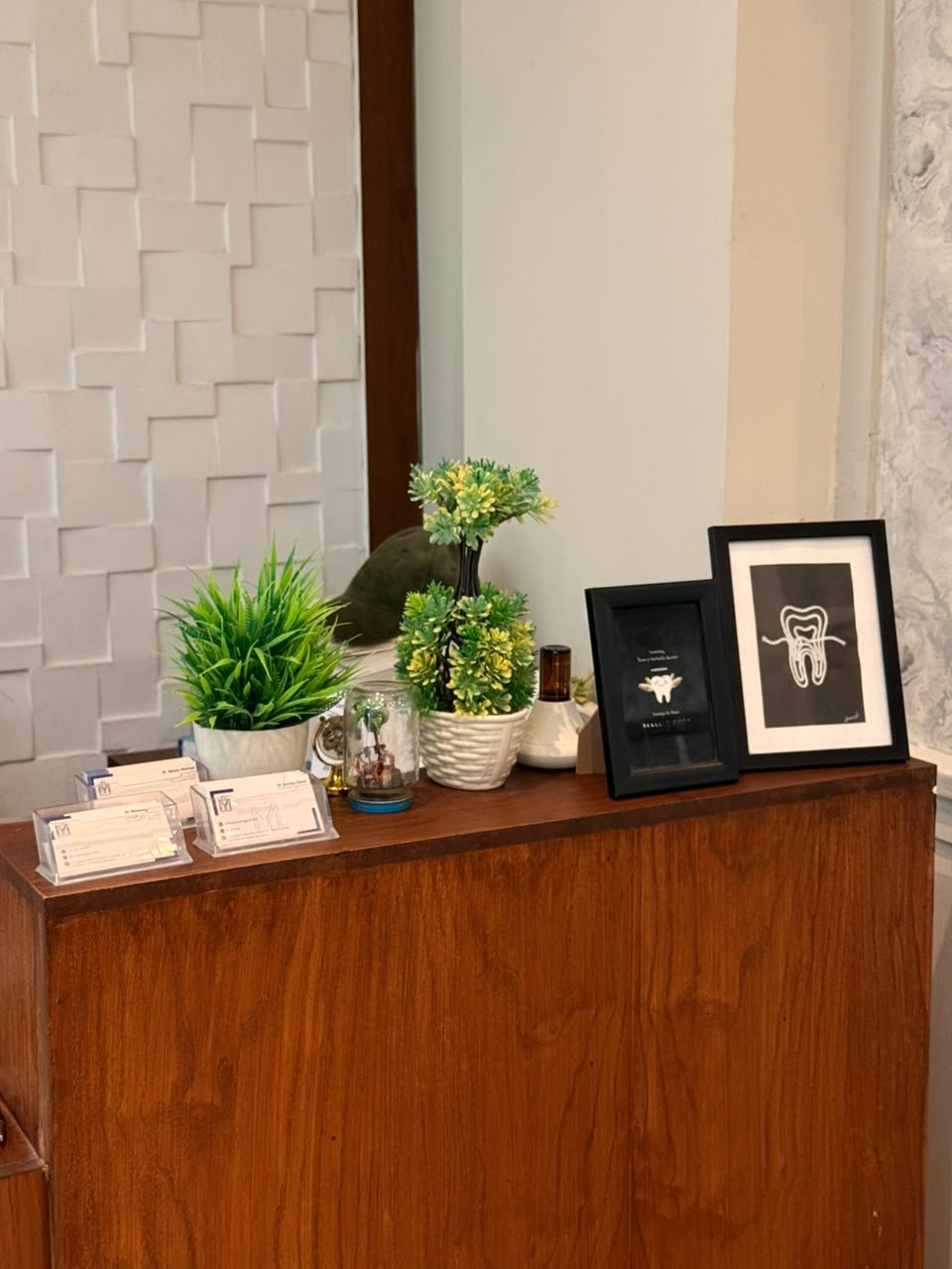 Reception desk detail at M M Dental Associates